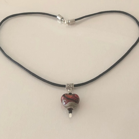 Ruby Red Glass Heart Pendant Necklace and Earrings - Picture 4 of 12